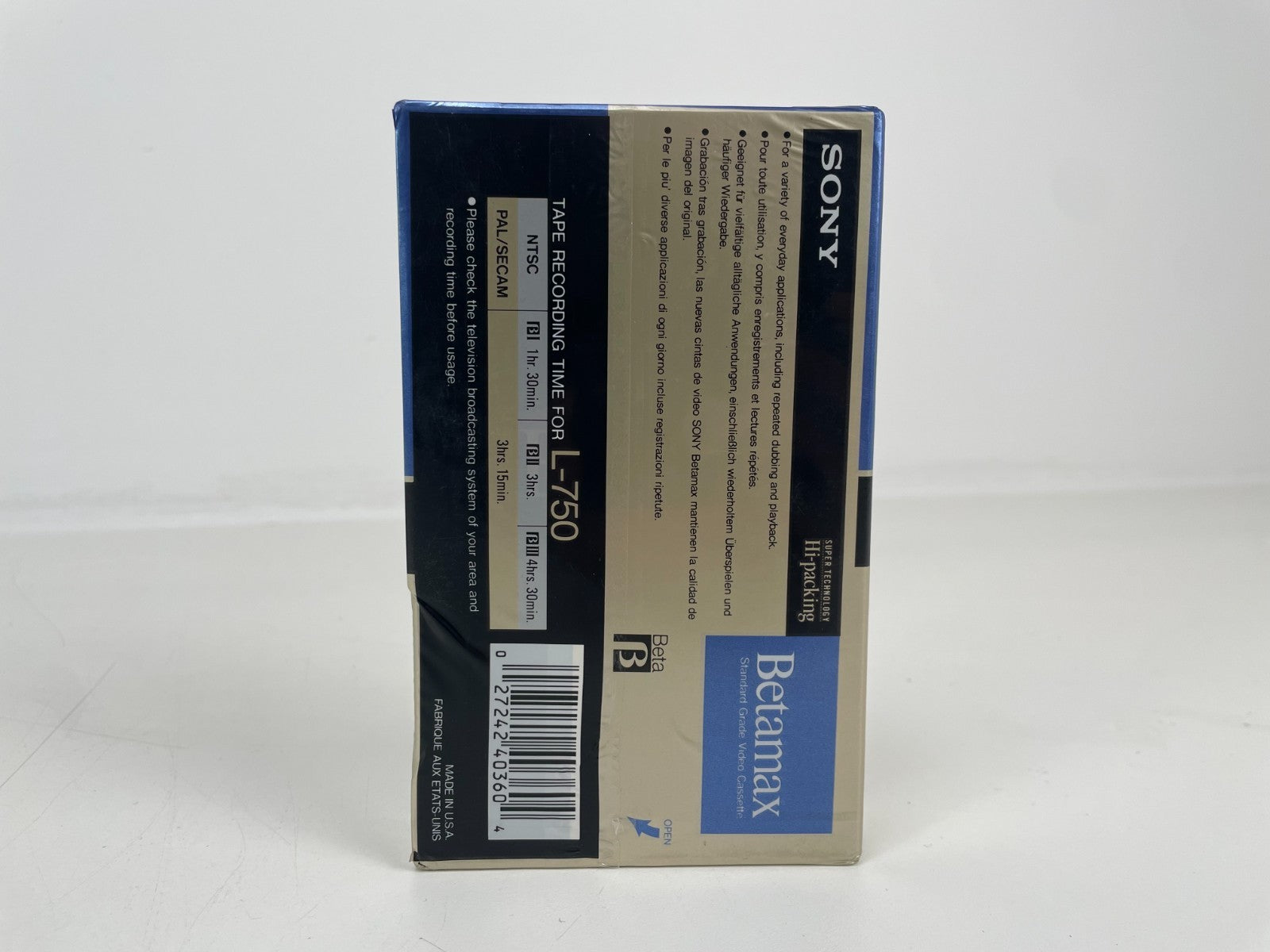 Sony Betamax L-750 Video Tape – NOS / New Old Stock – Sealed - Sold per 1 piece