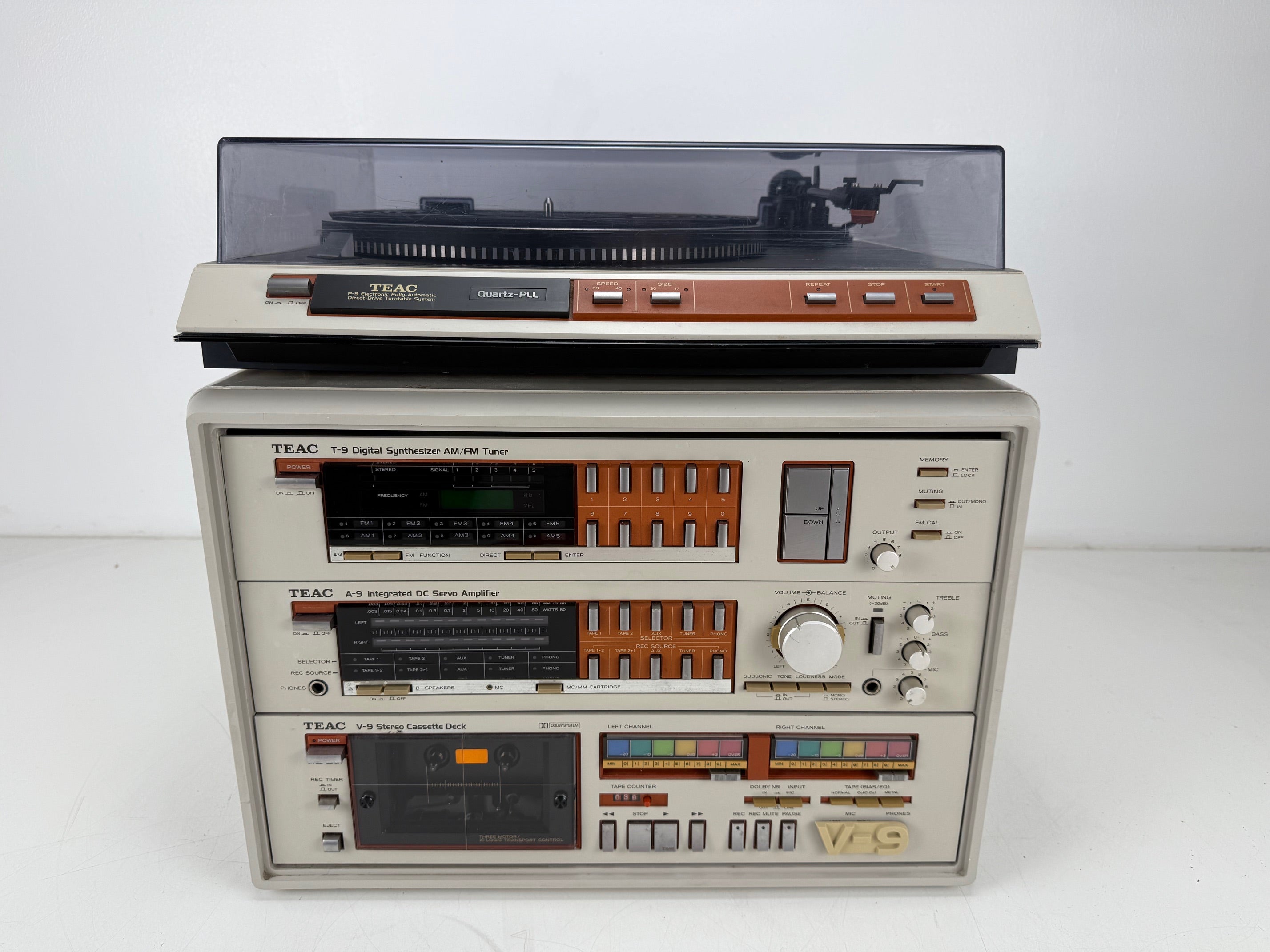 TEAC P9 Turntable / T-9 Stereo Tuner / A-9 Stereo Amplifier / V-9 Stereo Cassette Deck