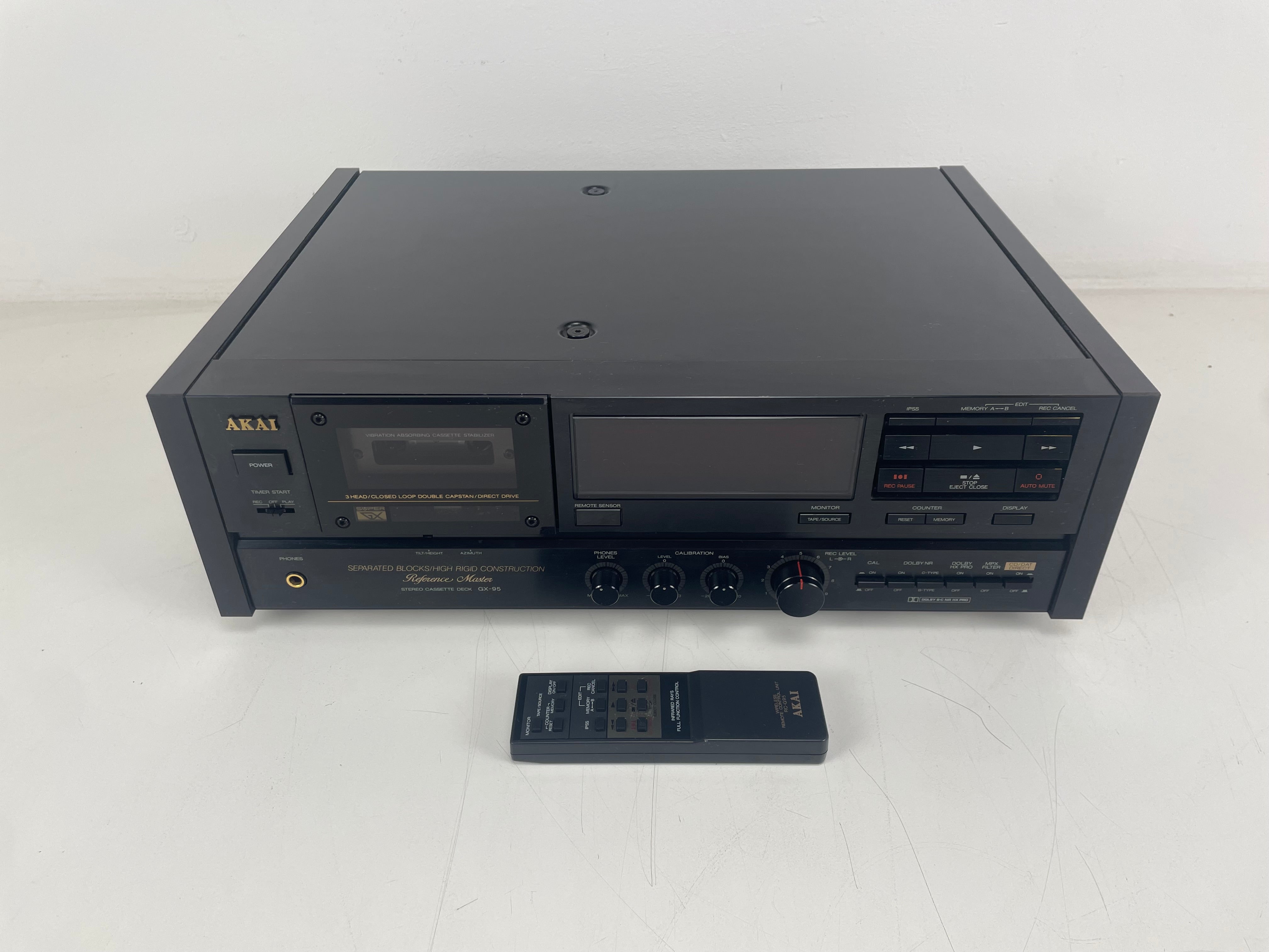 Akai - GX-95 - Stereo Cassette Deck - 3-Head - Double Capstan - GX-Head - Inc. Remote - Mint