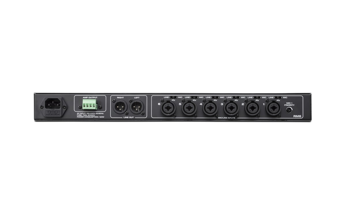 Rane RM6 6-kanaals mixer met 120W eindversterker met één kanaal