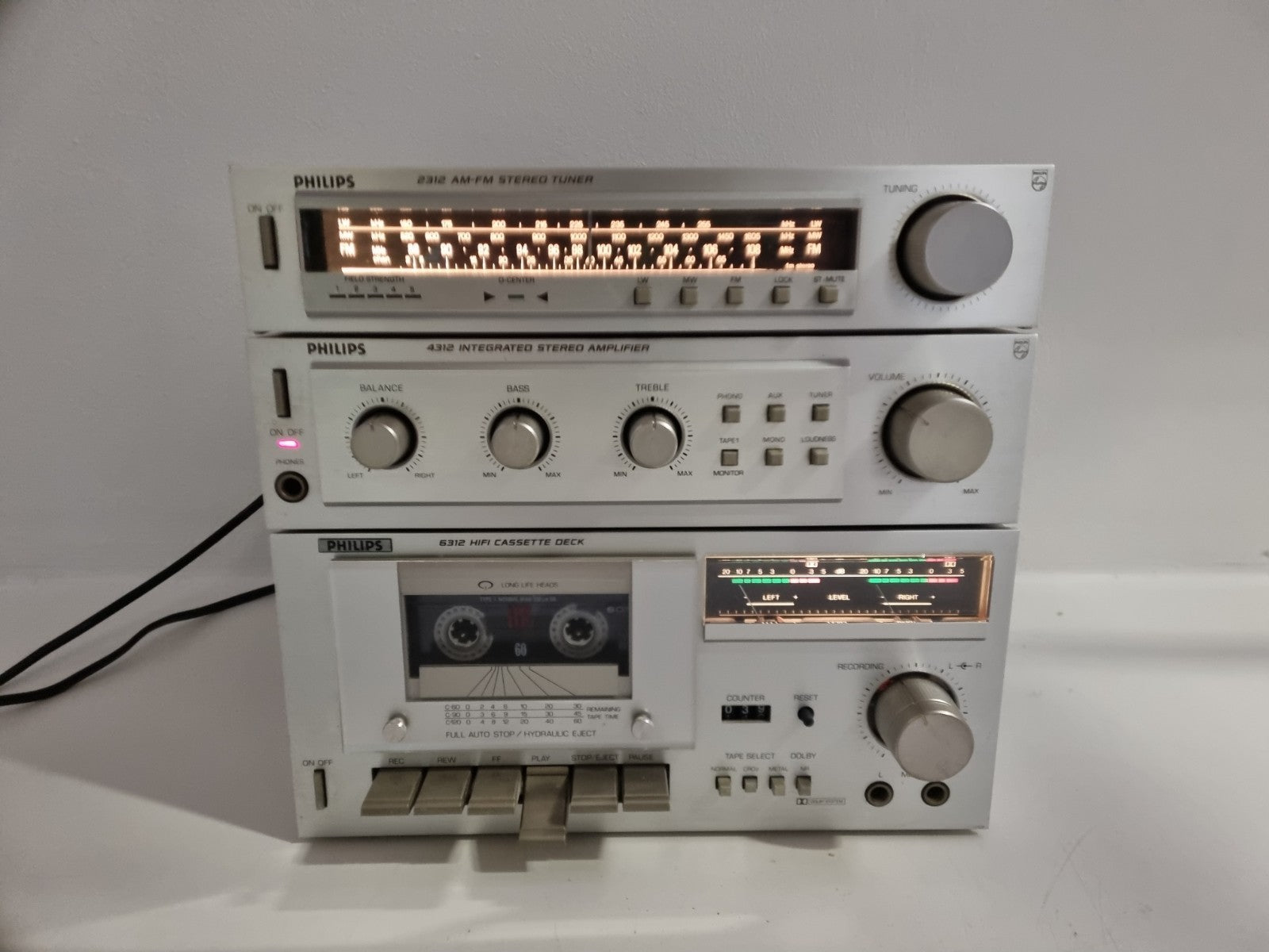 Philips 2312 AM/FM  Tuner - 4312 Integrated Stereo  Amplifier - 6312 HIFI Cassette