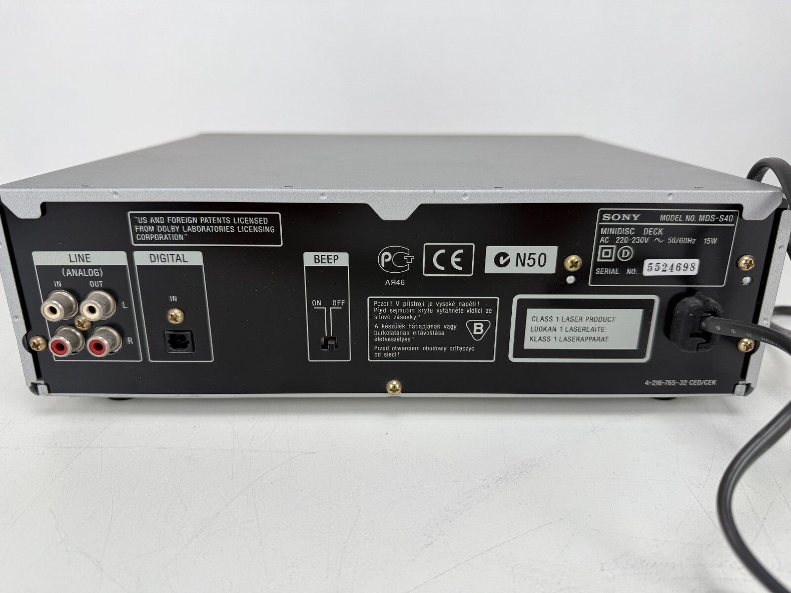 Sony MDS-S40 Mini Disc Deck With Original Box - Remote Control - Manuals