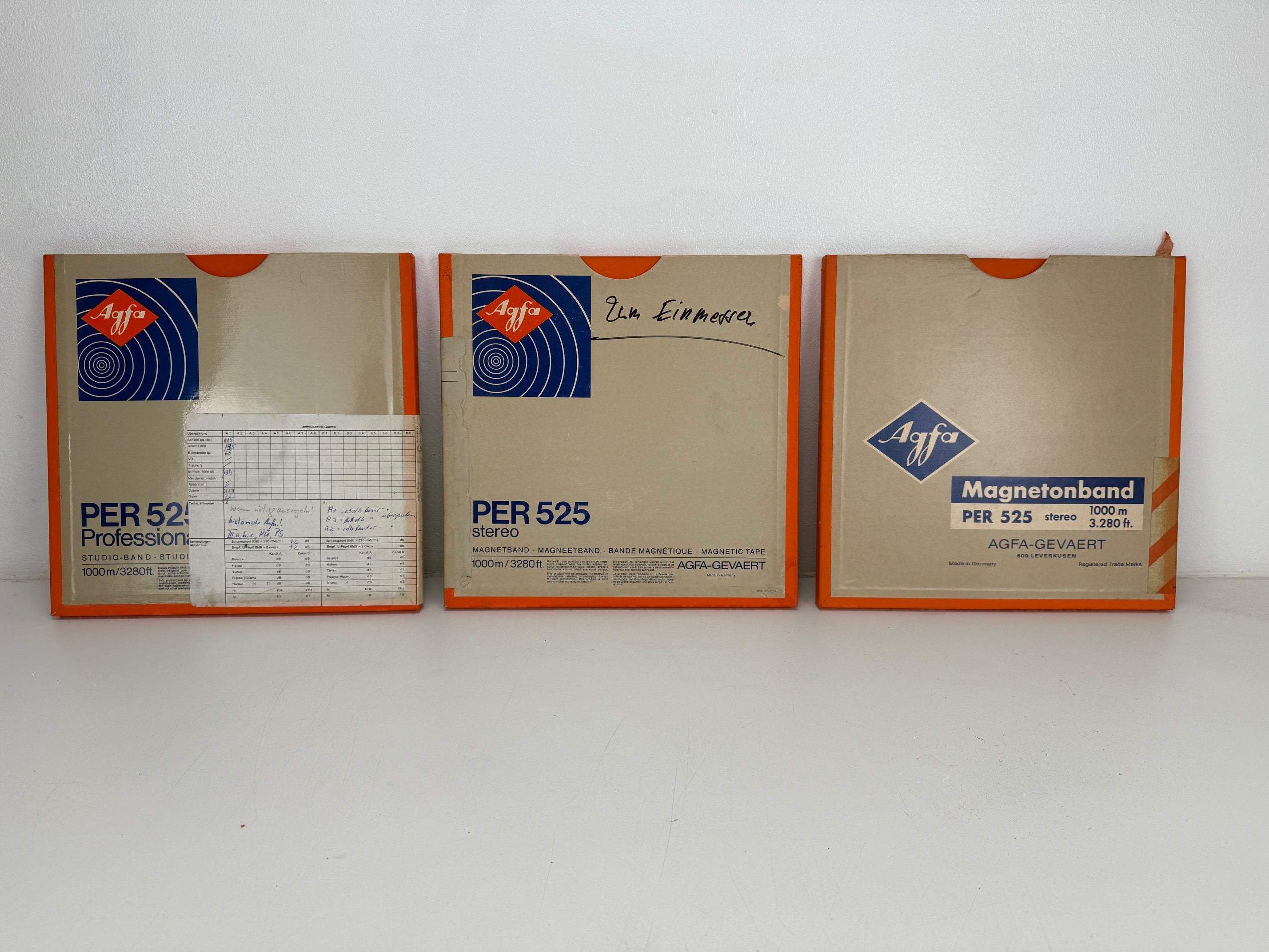 Agfa-partij met 3 PER 525 stereo 1/4 inch magneetbanden - bewerkte uitzendbanden