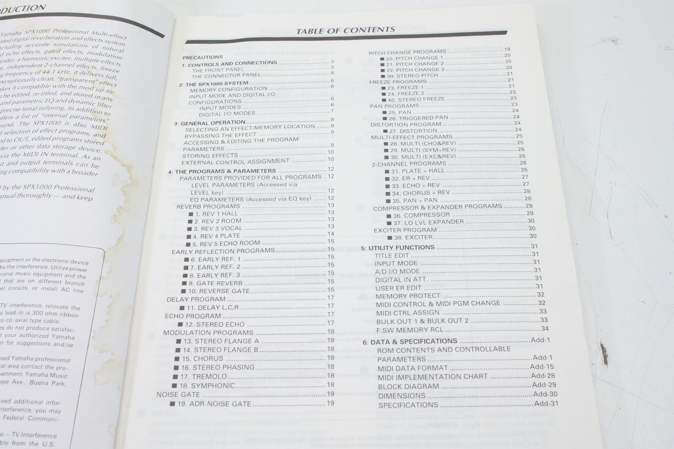 Yamaha SPX1000 Operating manual and Program Table and Mode Booklet