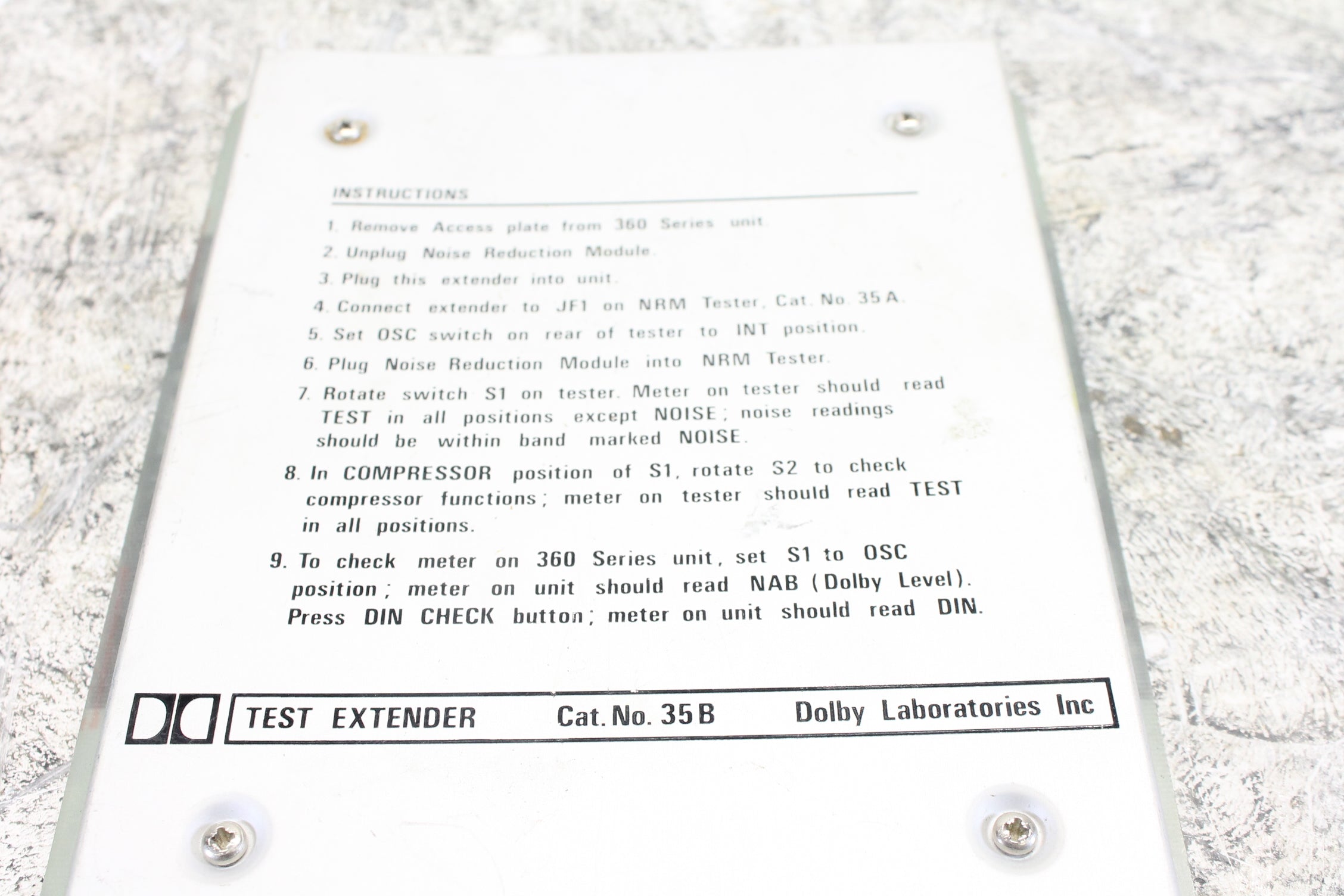 Dolby Test extender card 35B A2PM783 for NRM tester 35A