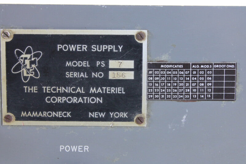 The Technical Materiel Corporation Power Supply Model PS 7 w '165-18' 7 pins connector