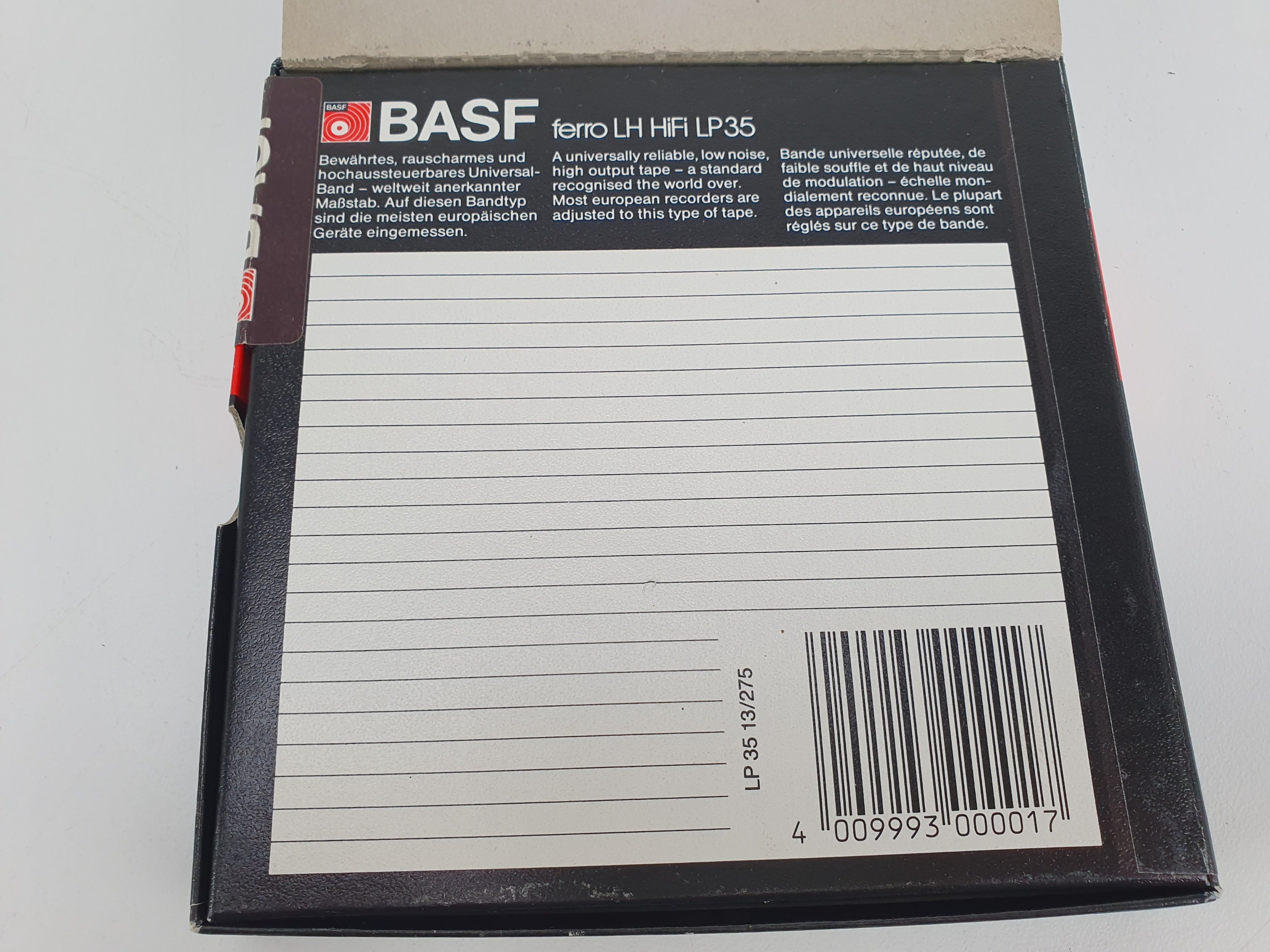 BASF LP35 ferro LH hifi-tape - 275m - 13CM plastic spoel - nieuw in doos