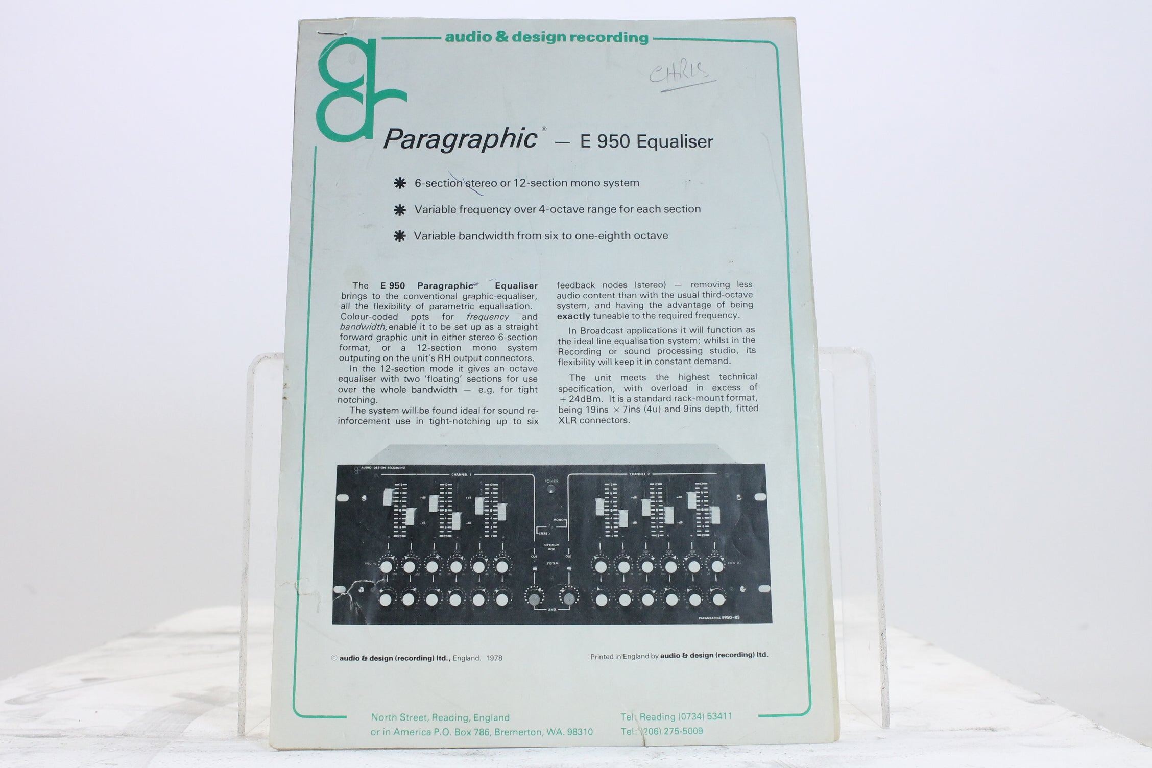 Audio & Design Recording ADR Paragraphic - E 950 Equalizer met schema's, zonder chassis