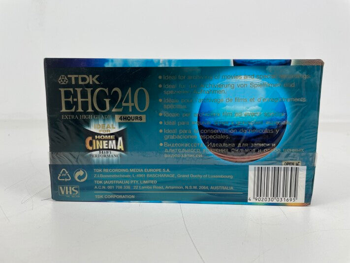 TDK E-HG240 VHS Tape – High Grade – Factory Sealed – Mint Condition – 240 Min